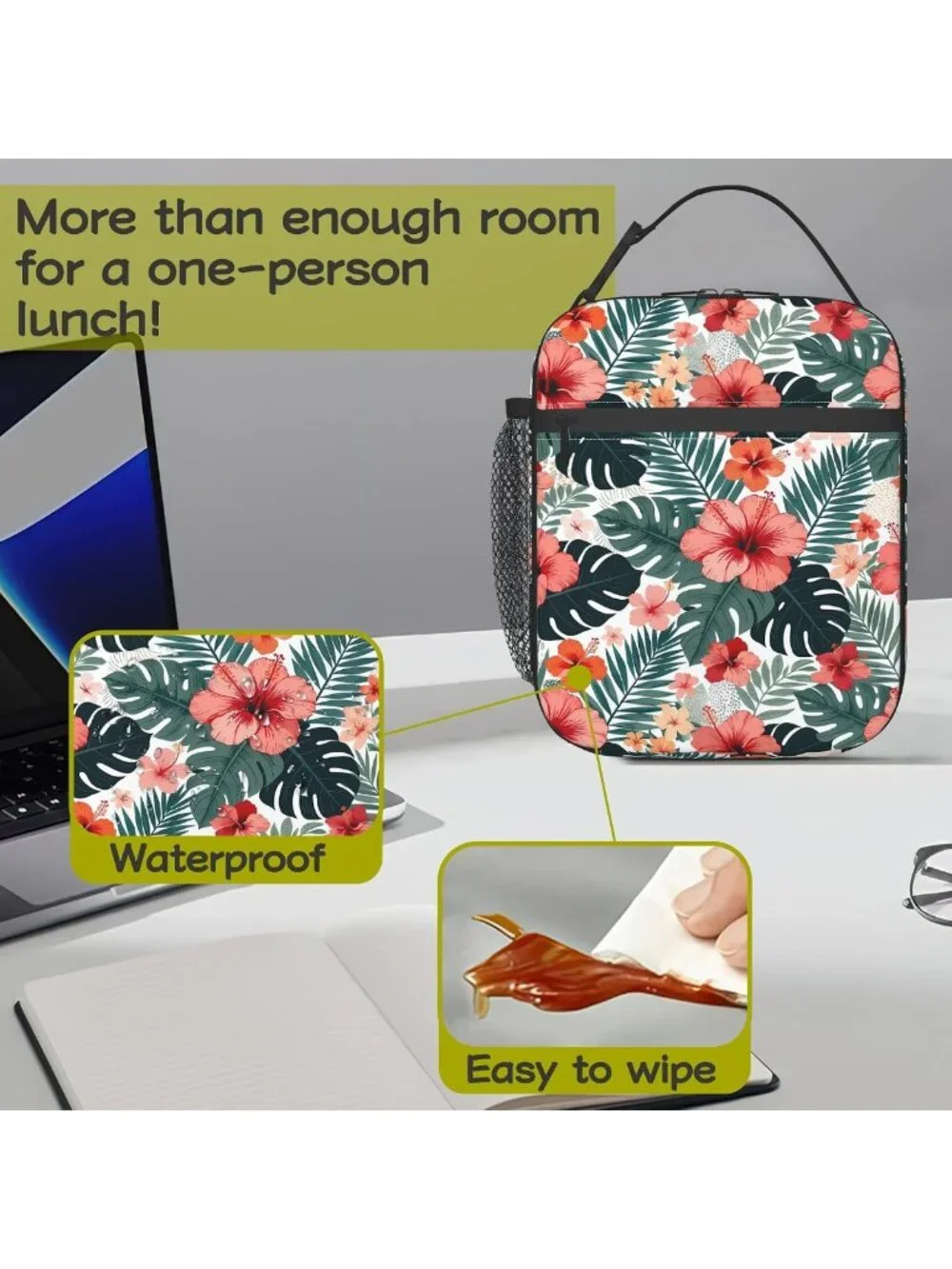 Insulated Tropical Hibiscus Kids Lunch Bag | Reusable Leakproof Cooler Tote for